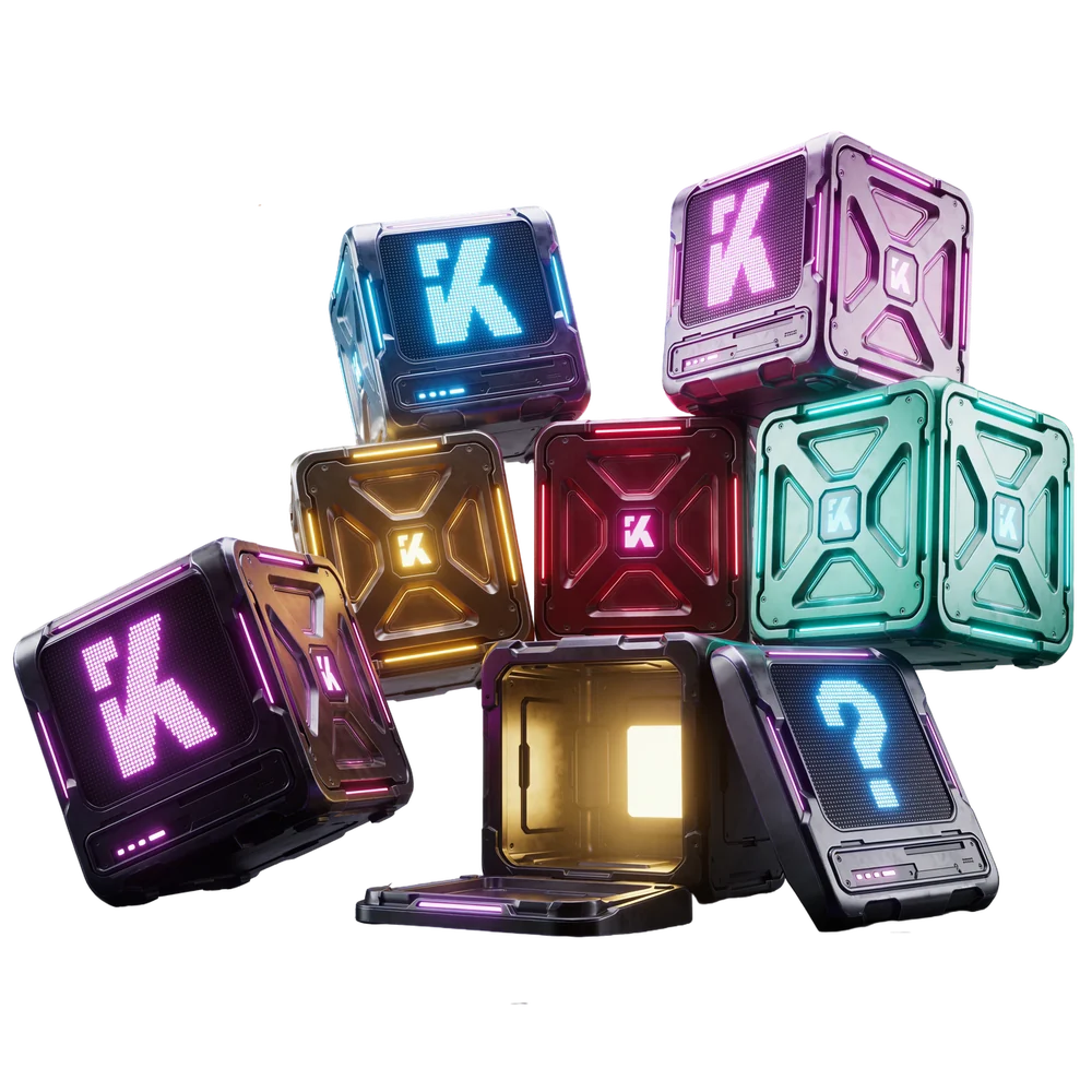 Stack of K-Box colourways including a mystery box
