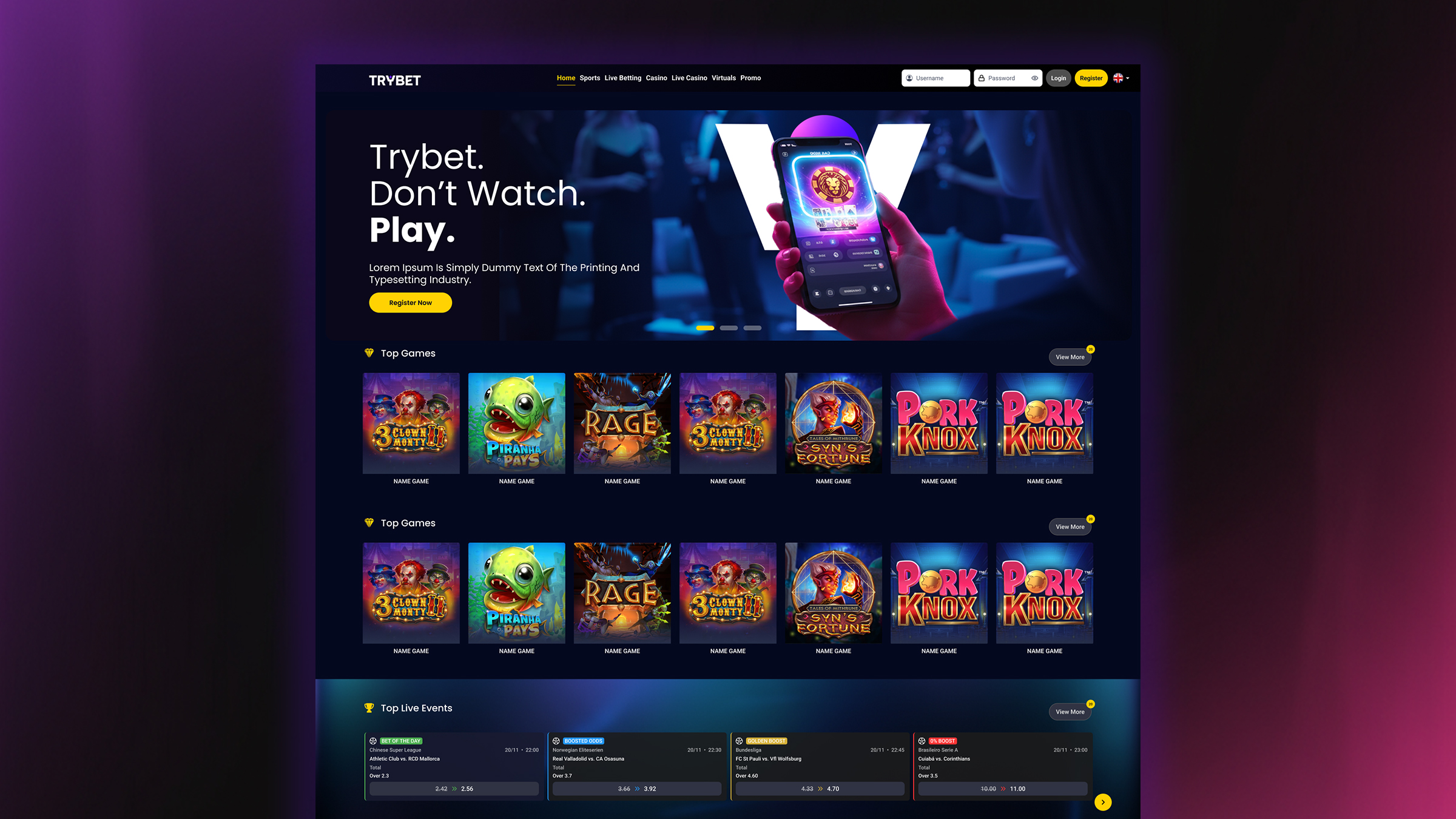 Trybet · Casino home page