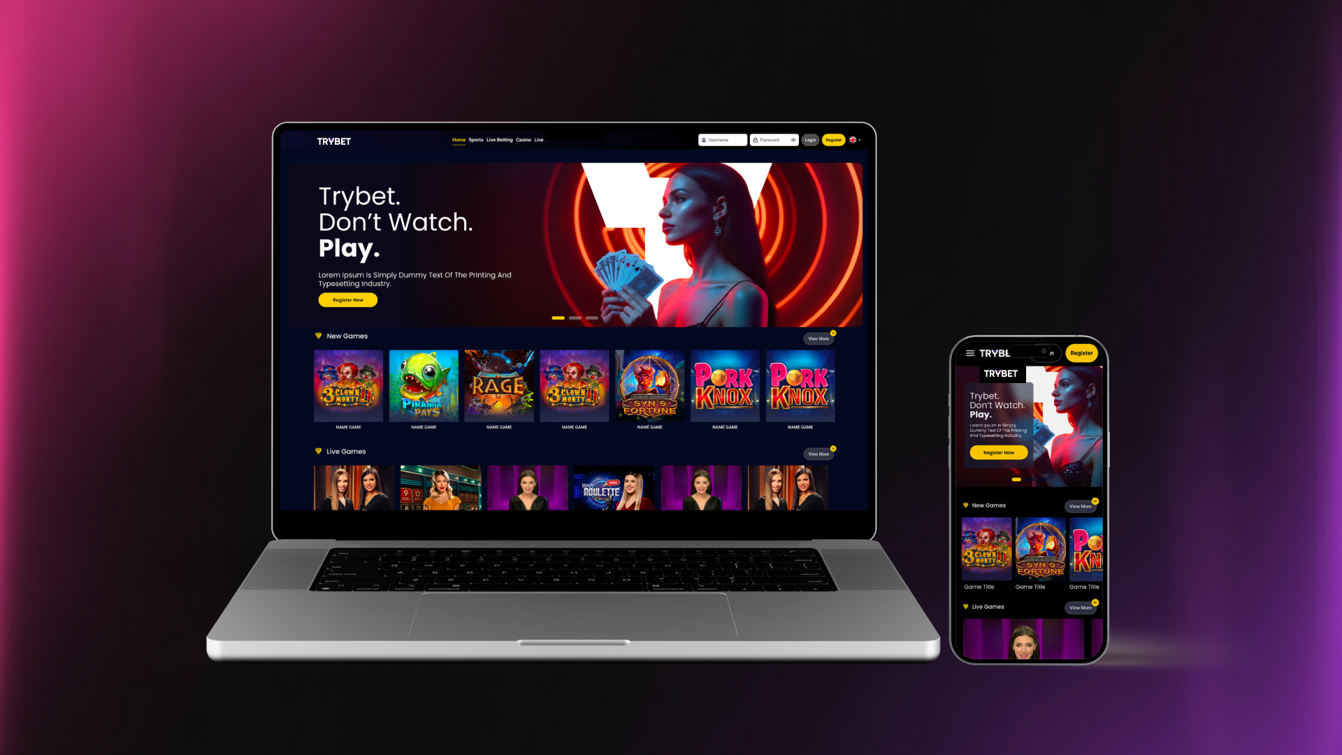 Trybet site — desktop & mobile
